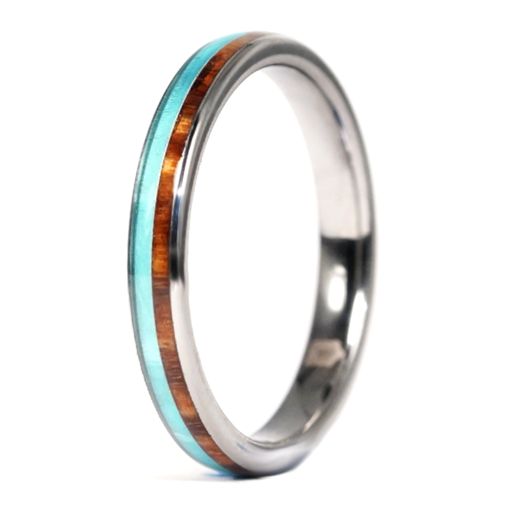 3mm Thin Tungsten, Koa Wood & Mother of Pearl Ring