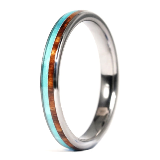 3mm Thin Tungsten, Koa Wood & Mother of Pearl Ring