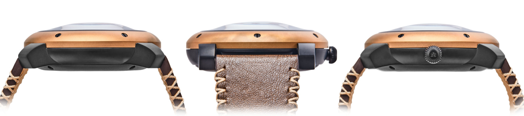 horizontal view of all sides of element koa wood watch in one banner