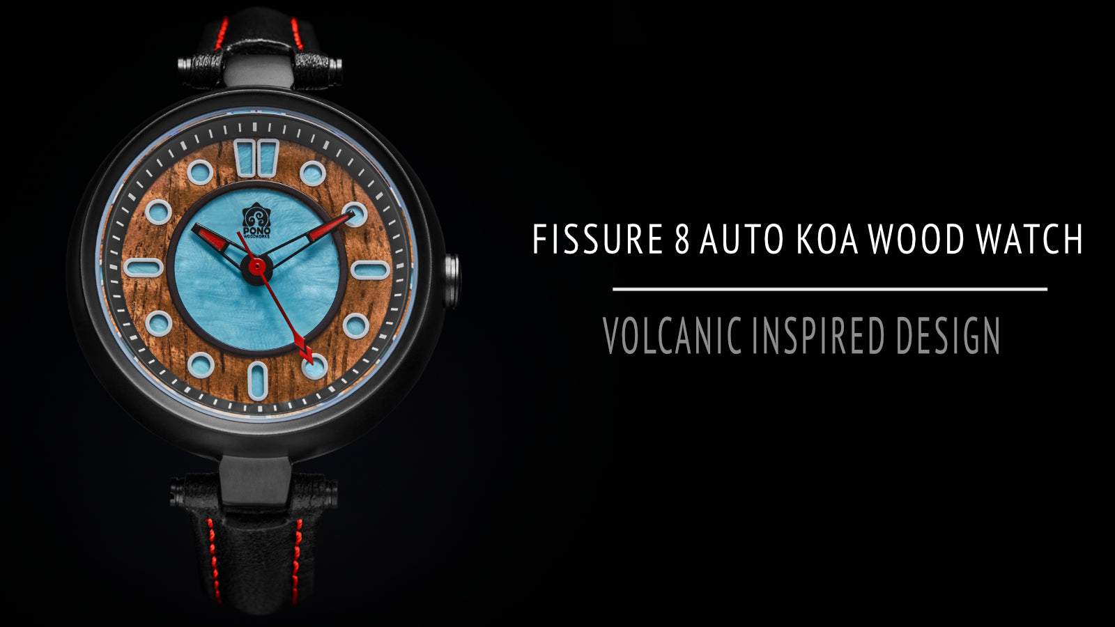 black version women's koa and blue abalone automatic on black background