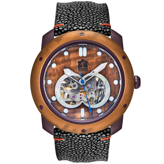 Element Koa Wood and Bronze Automatic Watch--Limited Edition Black