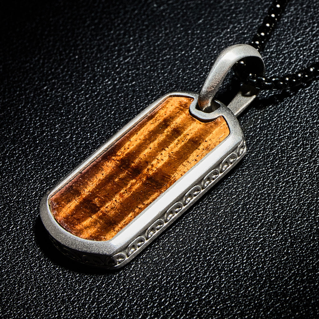 Koa and Mother of Pearl Tag Pendant Necklace