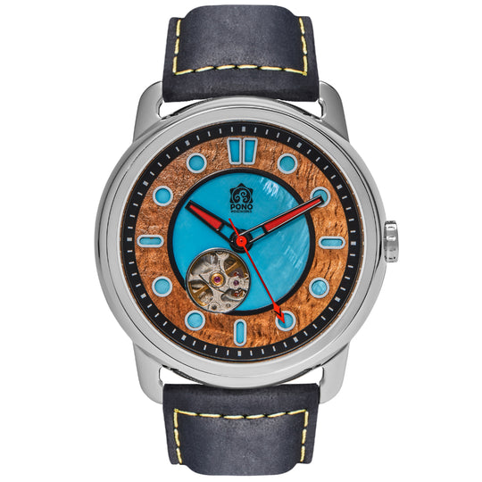 Fissure 8 Auto Men's Koa and Abalone Watch in Chrome