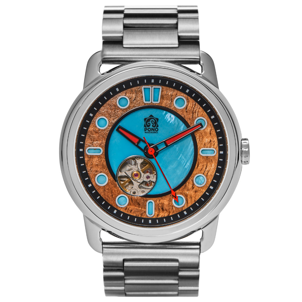 Fissure 8 Auto Men's Koa and Abalone Watch in Chrome