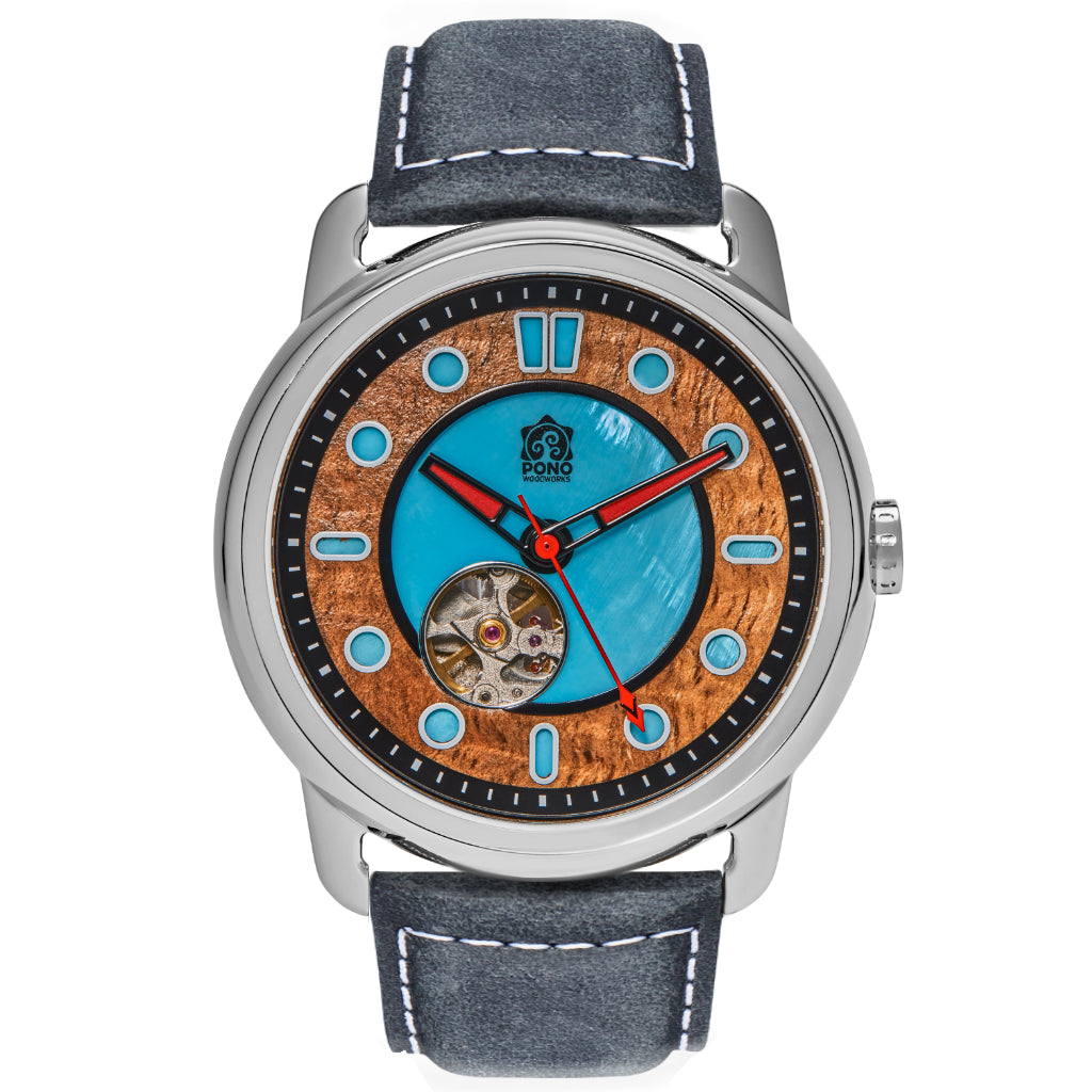 Fissure 8 Auto Men's Koa and Abalone Watch in Chrome