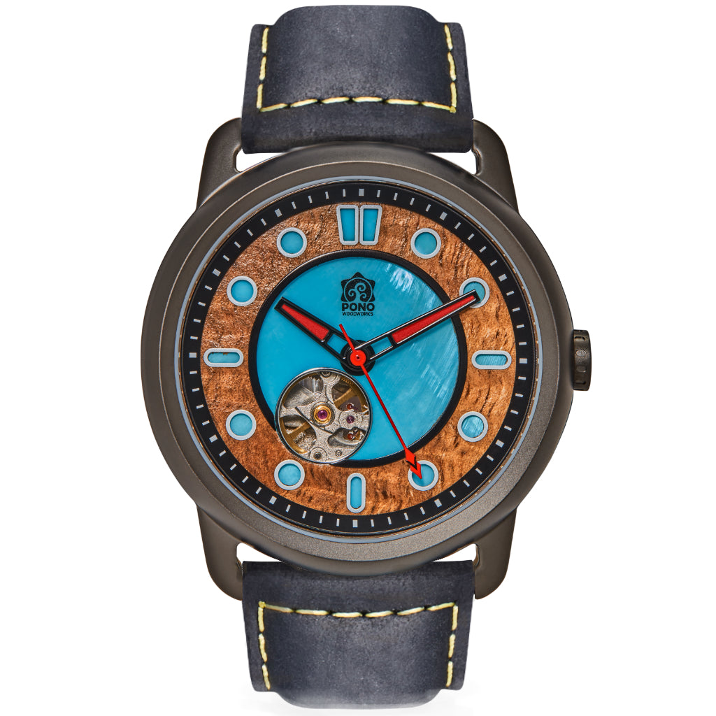 Fissure 8 Auto Men's Koa and Abalone Watch in Gunmetal