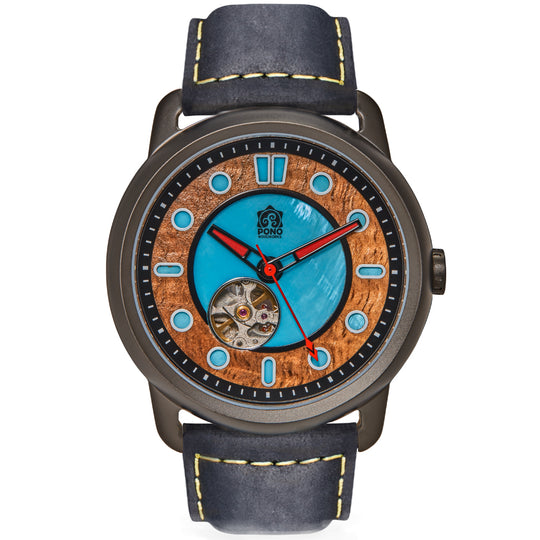 Fissure 8 Auto Men's Koa and Abalone Watch in Gunmetal