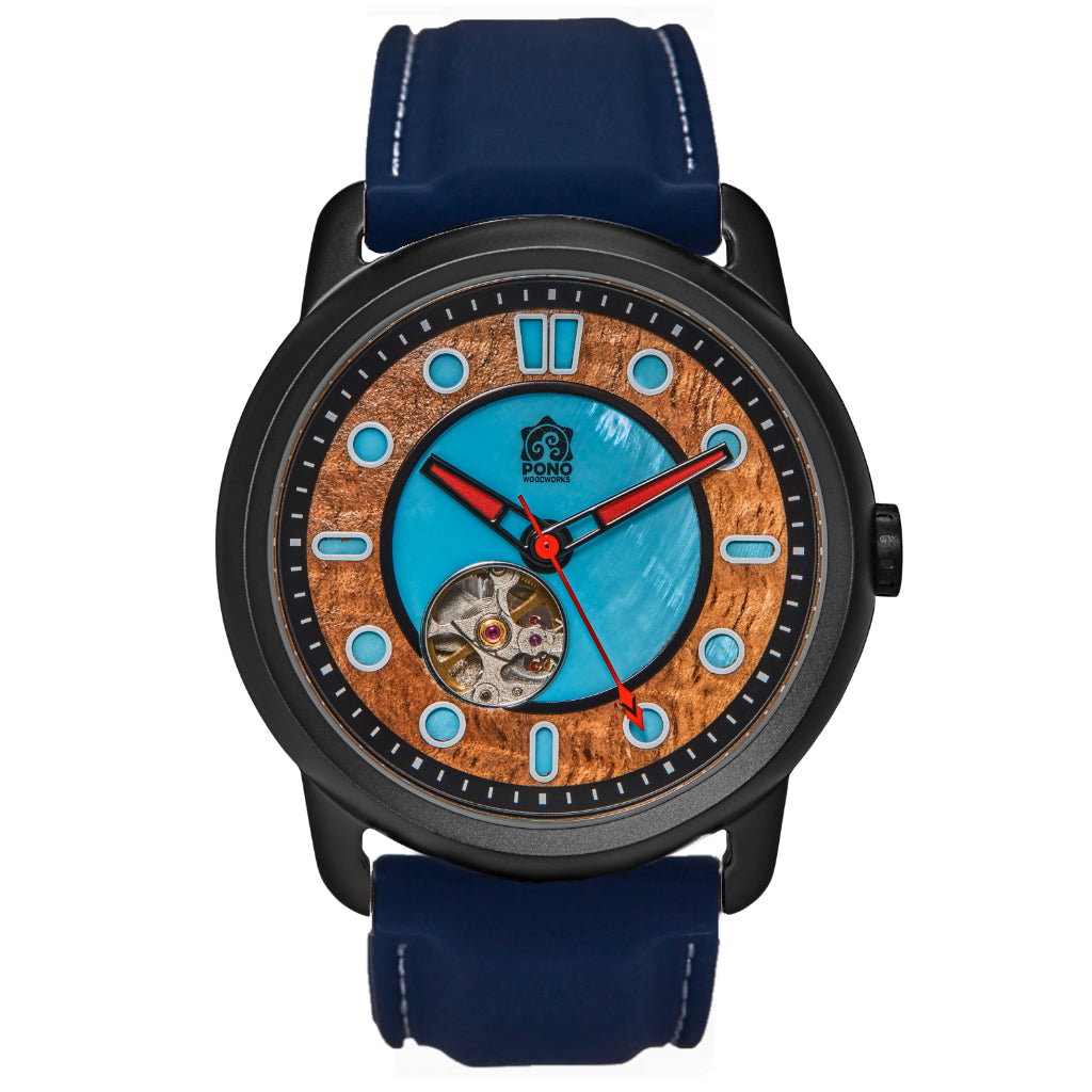 Fissure 8 Auto Men's Koa and Abalone Watch in Black