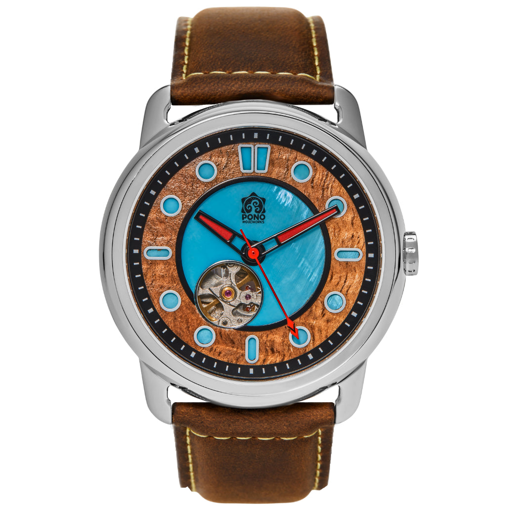 Fissure 8 Auto Men's Koa and Abalone Watch in Chrome