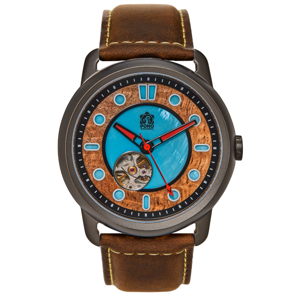Fissure 8 Auto Men's Koa and Abalone Watch in Gunmetal