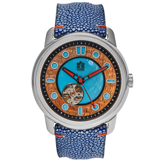 Fissure 8 Auto Men's Koa and Abalone Watch in Chrome