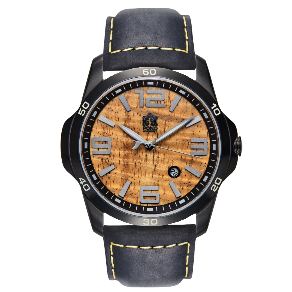 The Surfrider Koa Wood Watch – Black, Silver & Copper | Pono Woodworks