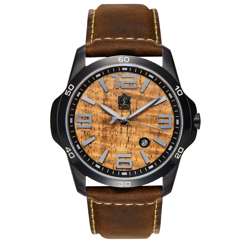 The Surfrider Koa Wood Watch – Black, Silver & Copper | Pono Woodworks