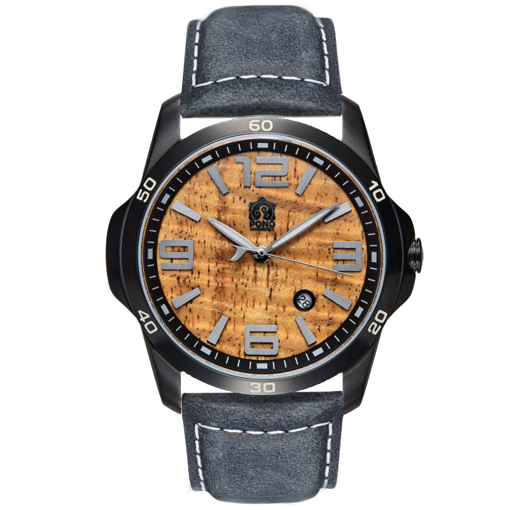 The Surfrider Koa Wood Watch – Black, Silver & Copper | Pono Woodworks