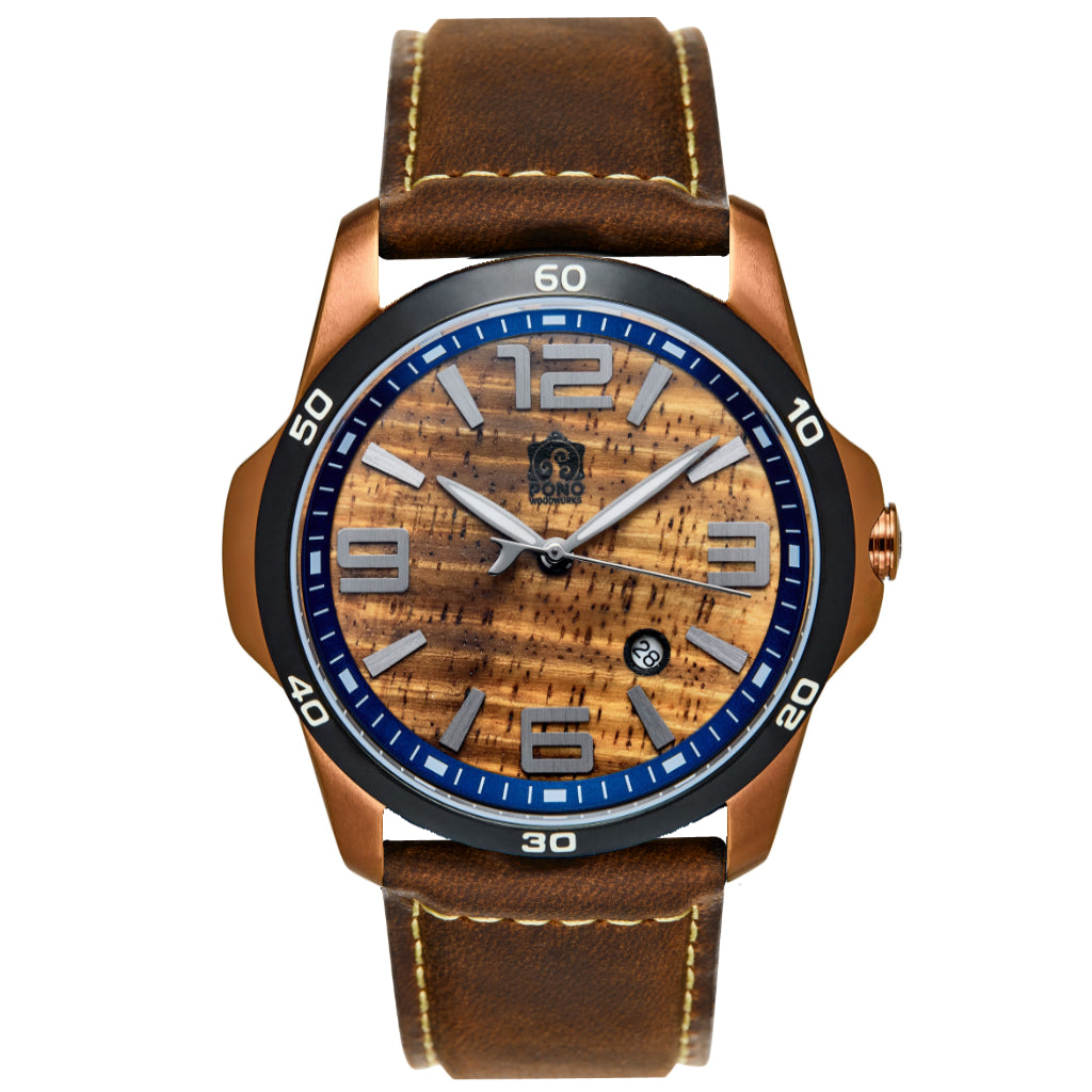 The Surfrider Koa Wood Watch – Black, Silver & Copper | Pono Woodworks