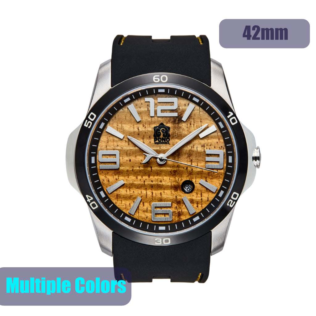 The Surfrider Koa Wood Watch – 42mm – Pono Woodworks