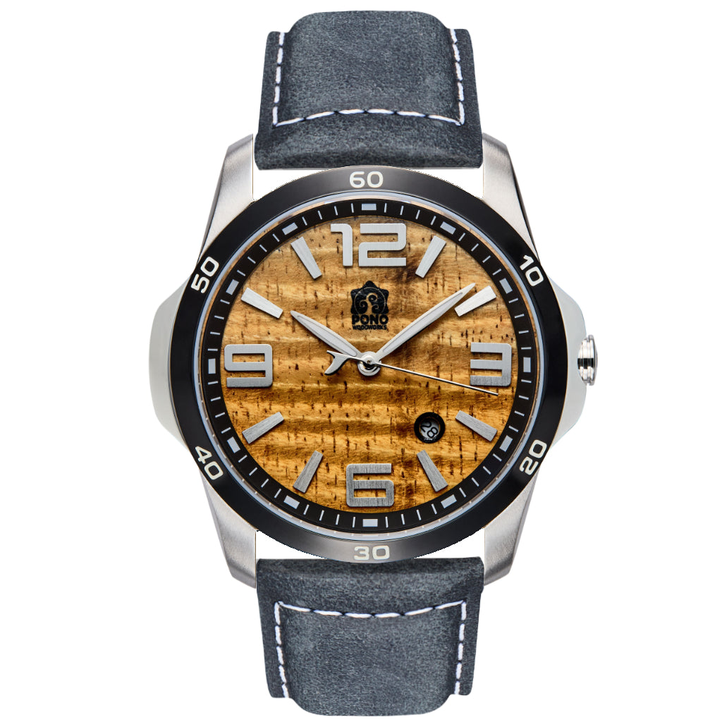 The Surfrider Koa Wood Watch – Black, Silver & Copper | Pono Woodworks