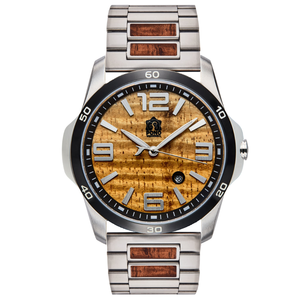 The Surfrider Koa Wood Watch – Black, Silver & Copper | Pono Woodworks