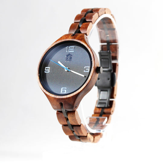 elegant women's Koa wood watch upright