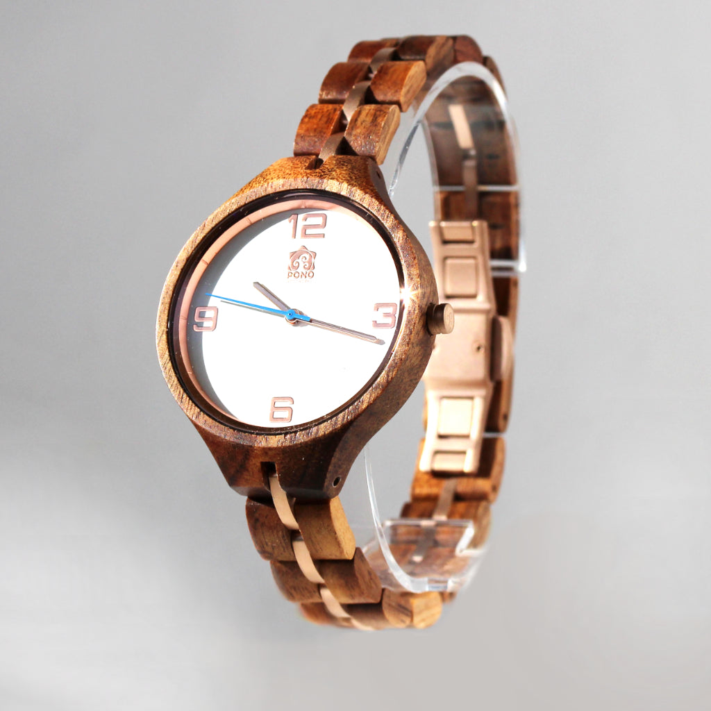 minimalist design white face women's koa watch