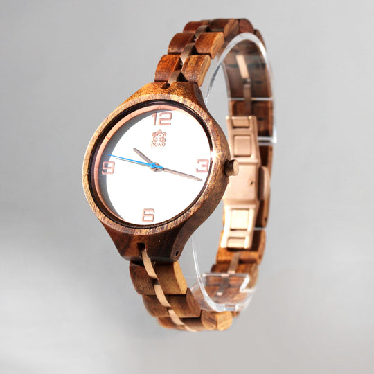 minimalist design white face women's koa watch