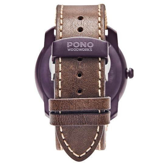 back of element watch showing leather band and clasp