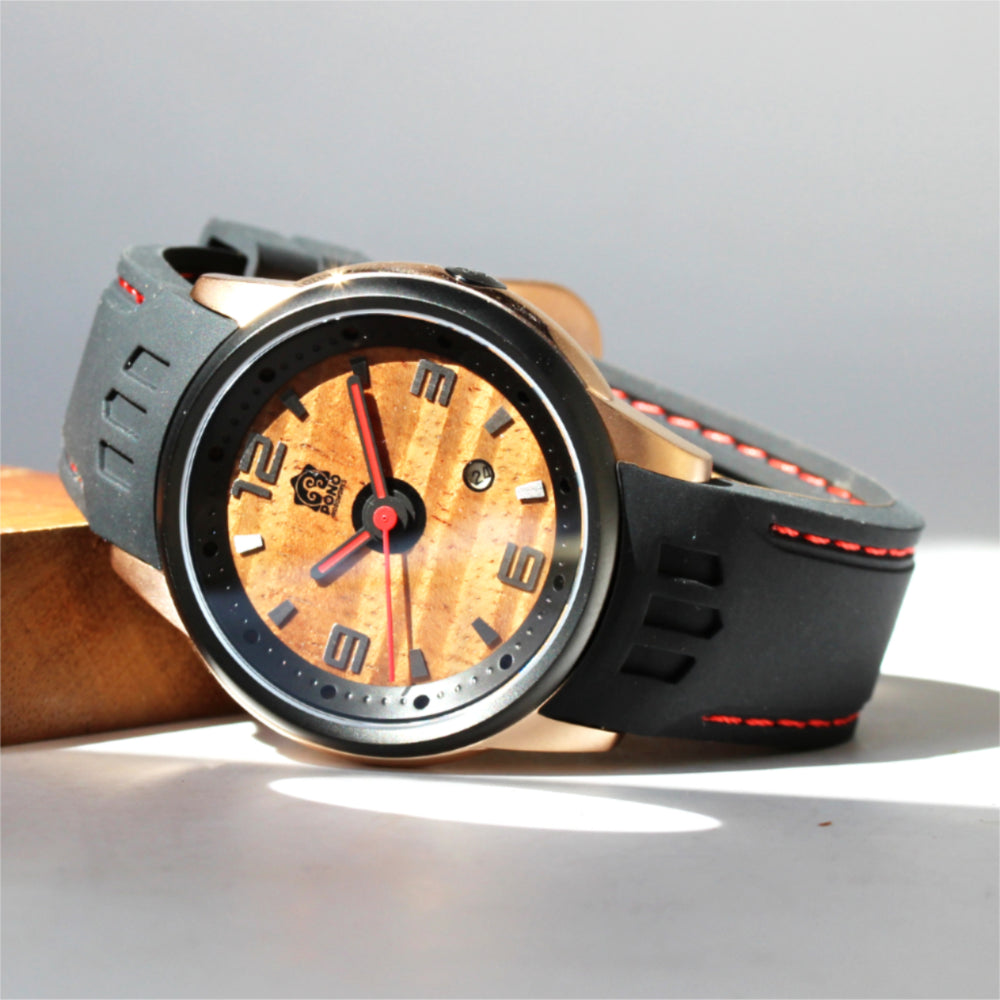 Fissure 8 Koa Wood Watch (Rose-Gold & Lava Color)