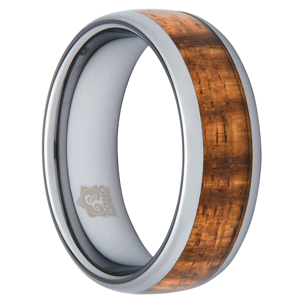8mm wide Koa Wood and Tungsten Ring