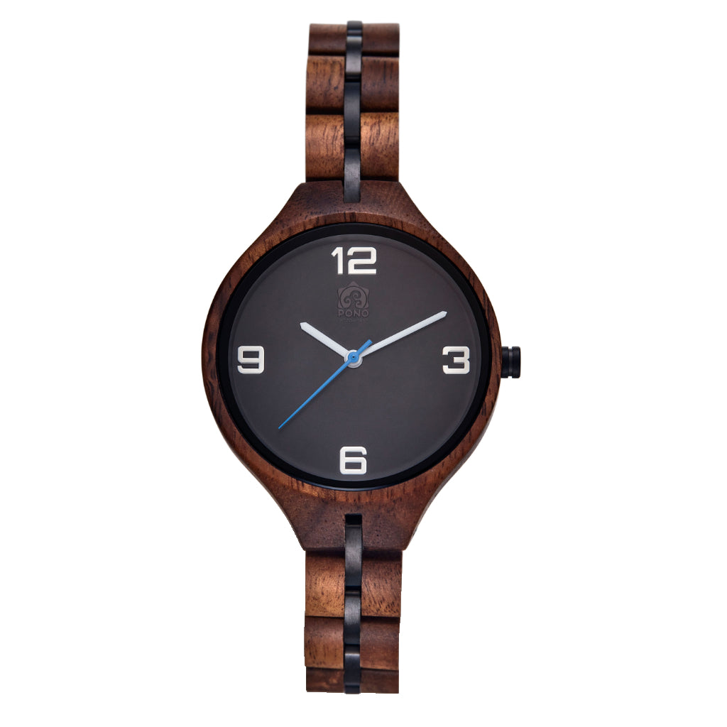 Women's Koa Solid Wood Watch, Round Black Face – Pono Woodworks