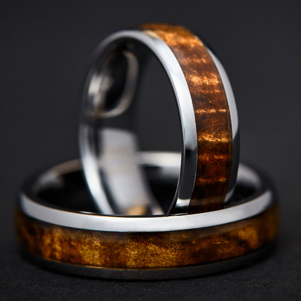 Zeus Hammered Tungsten Carbide Ring- Coffee with Hawaiian Koa Wood 8mm / 12.5