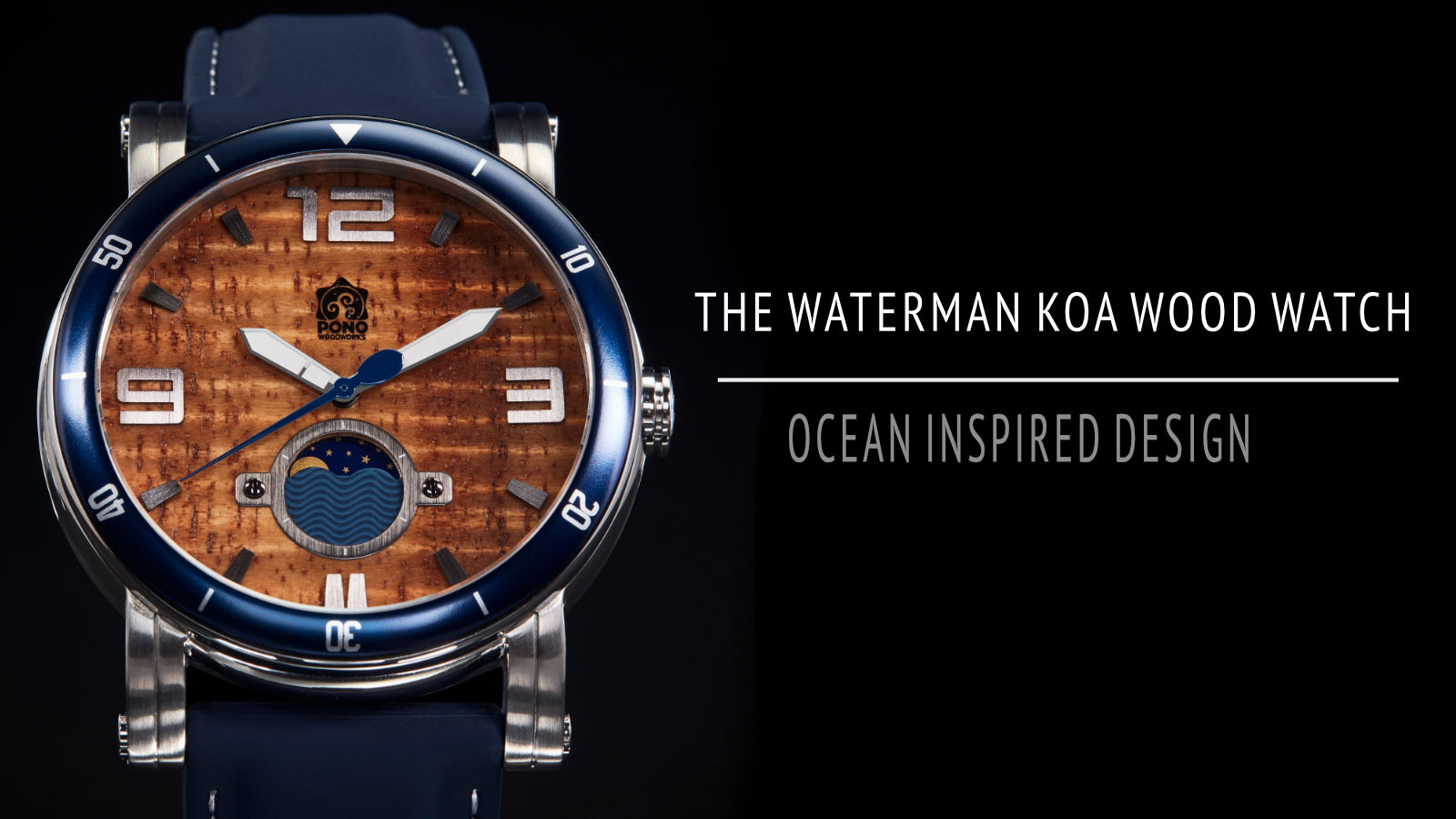 curly koa face watch stainless body black background