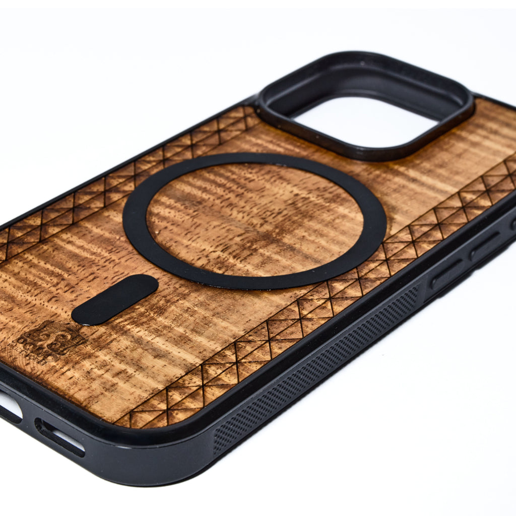MagSafe Koa Wood iPhone Case with Tapa | Pono Woodworks