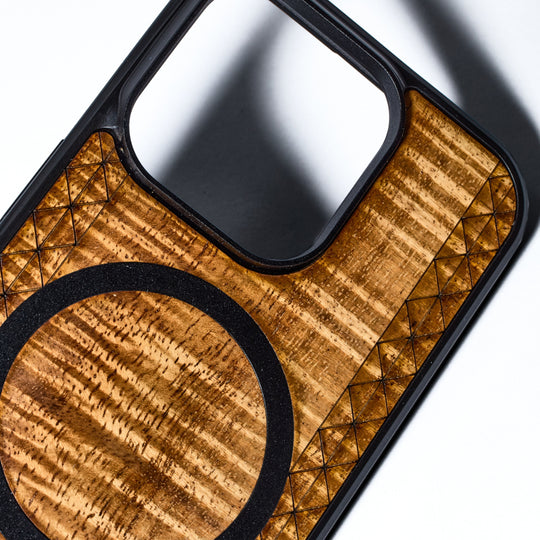 MagSafe Koa Wood iPhone Case with Tapa | Pono Woodworks