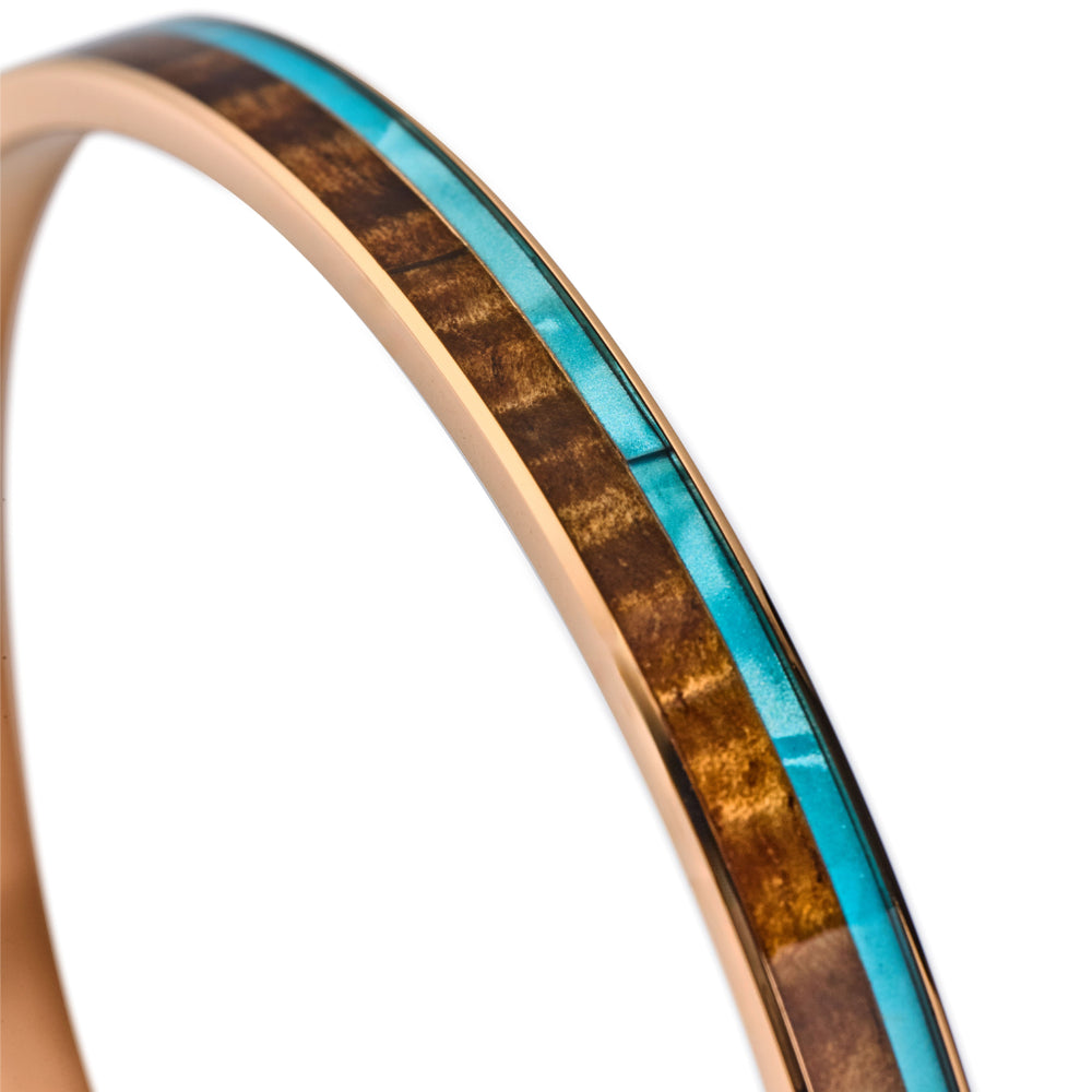 Koa Wood and Mother of Pearl Bangle Bracelet Rose-Gold