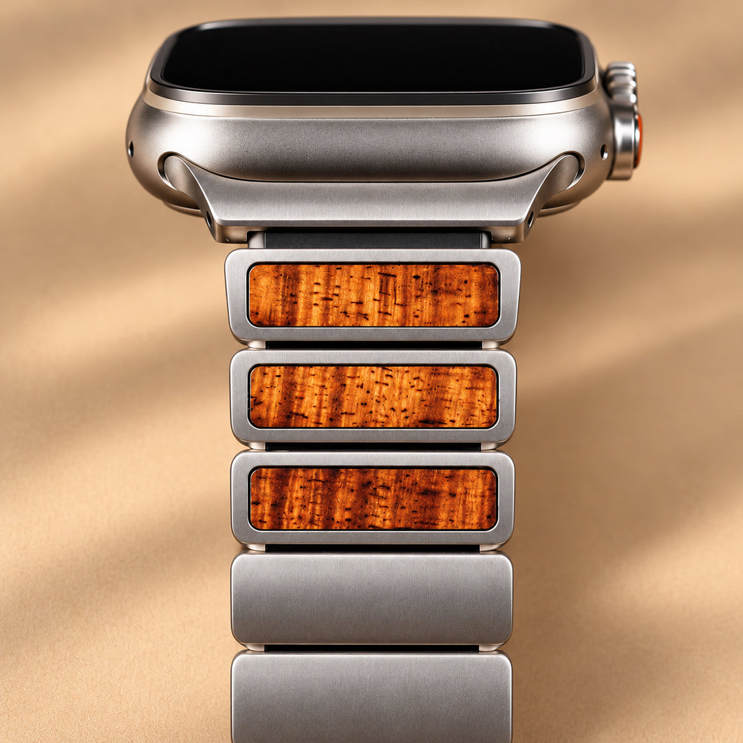 Titanium and Koa Wood iWatch Ultra Band (Silver, Black)
