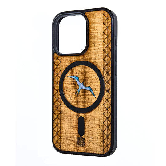 MagSafe Koa Wood iPhone Case with Abalone Bird Inlay | Pono Woodworks