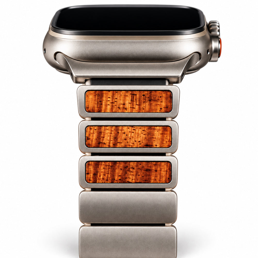Titanium and Koa Wood iWatch Ultra Band (Silver, Black)