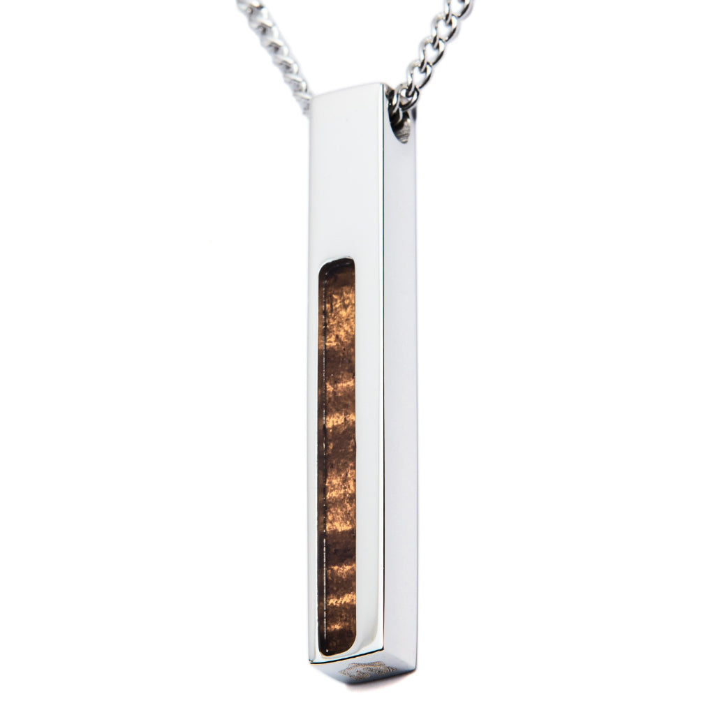 Koa "Strength" Wood Bar Pendant -Silver