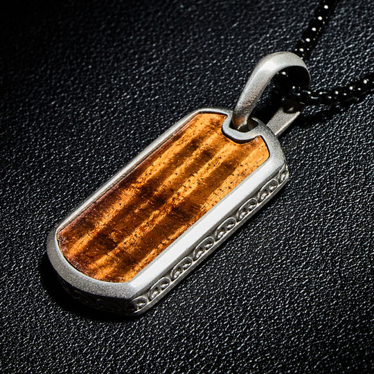 Koa and Mother of Pearl Tag Pendant Necklace