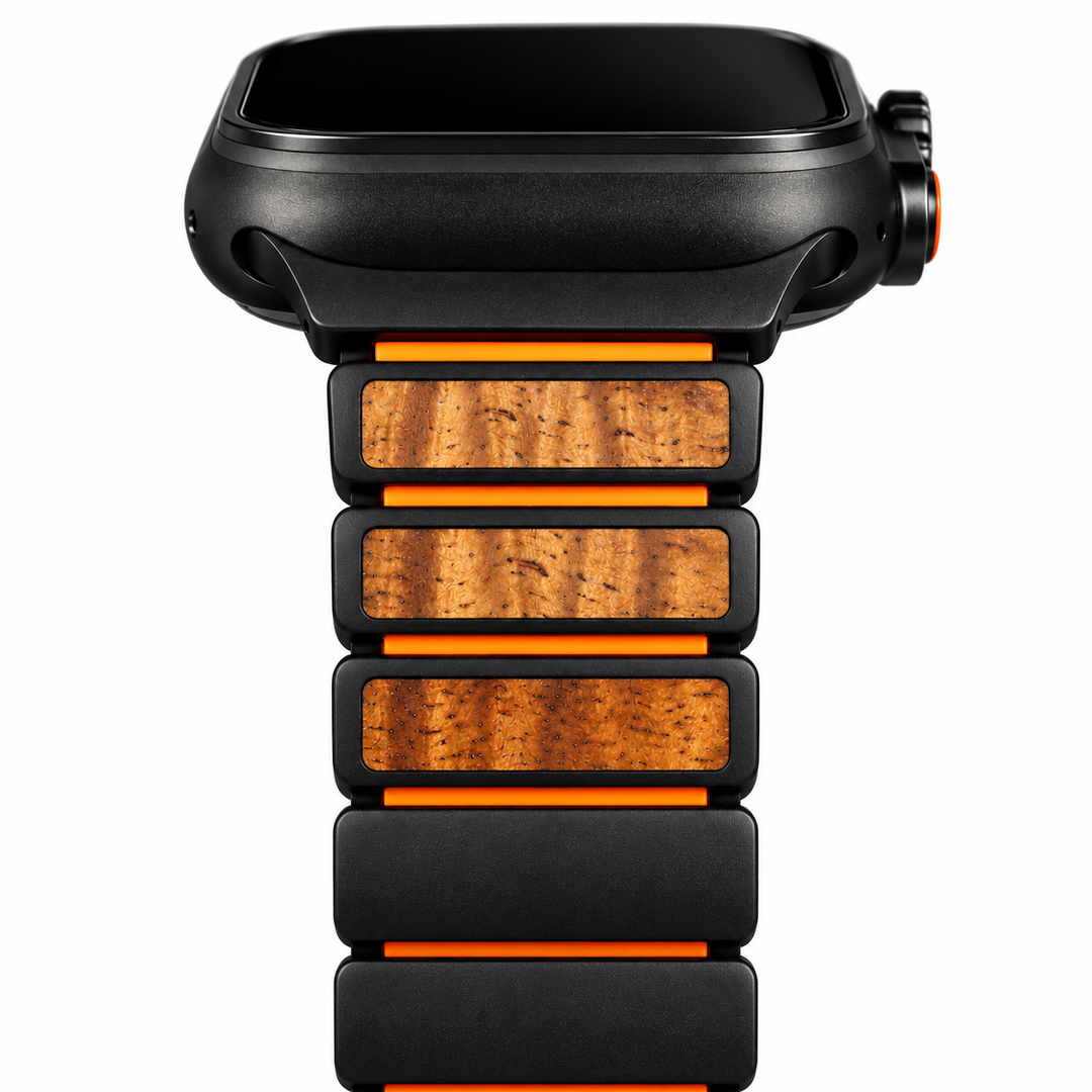 Titanium and Koa Wood iWatch Ultra Band (Silver, Black)