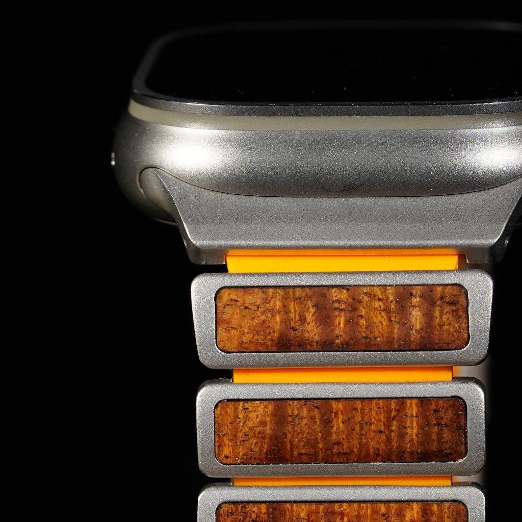 Titanium and Koa Wood iWatch Ultra Band (Silver, Black)