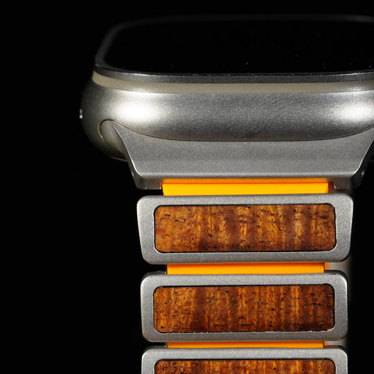 Titanium and Koa Wood iWatch Ultra Band (Silver, Black)