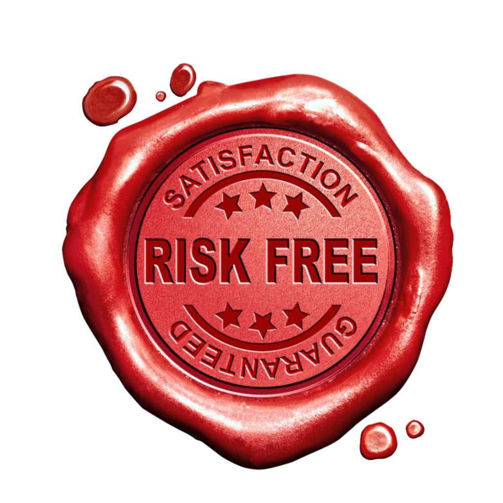 red wax seal with satisfaction guaranteed, risk free