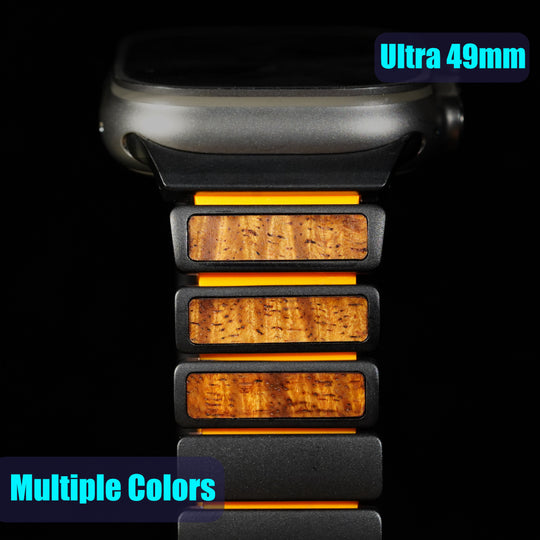 Titanium and Koa Wood iWatch Ultra Band (Silver, Black)