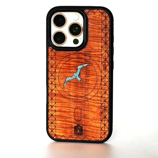 MagSafe Koa Wood iPhone Case with Abalone Bird Inlay | Pono Woodworks