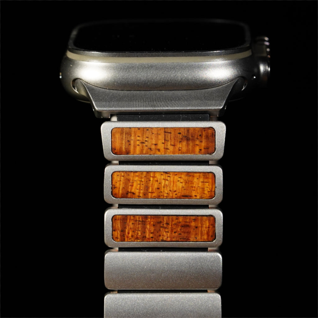 Titanium and Koa Wood iWatch Ultra Band (Silver, Black)