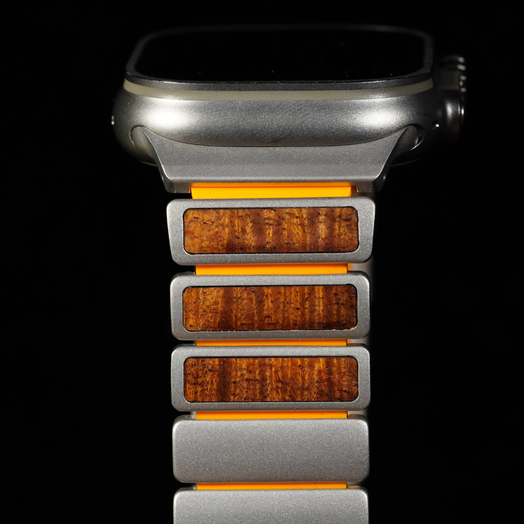Titanium and Koa Wood iWatch Ultra Band (Silver, Black)