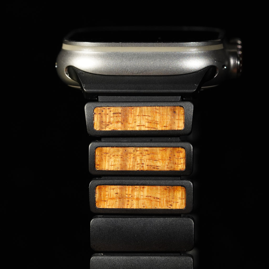 Titanium and Koa Wood iWatch Ultra Band (Silver, Black)