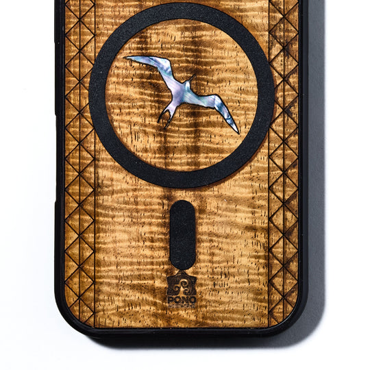 MagSafe Koa Wood iPhone Case with Abalone Bird Inlay | Pono Woodworks