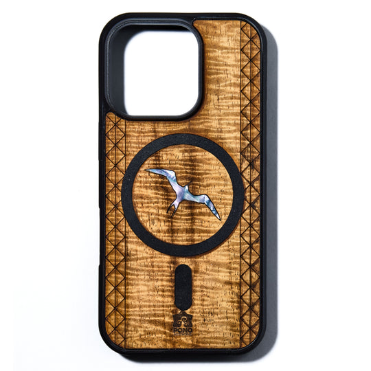 MagSafe Koa Wood iPhone Case with Abalone Bird Inlay | Pono Woodworks